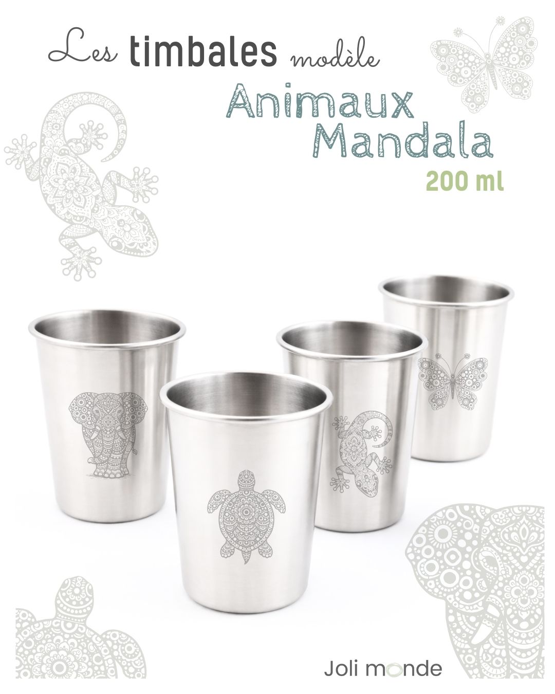 Timbale inox l&eacute;g&egrave;res, incassables et sans plastique pour r&eacute;duire sa consommation plastique avec sans-bpa.com